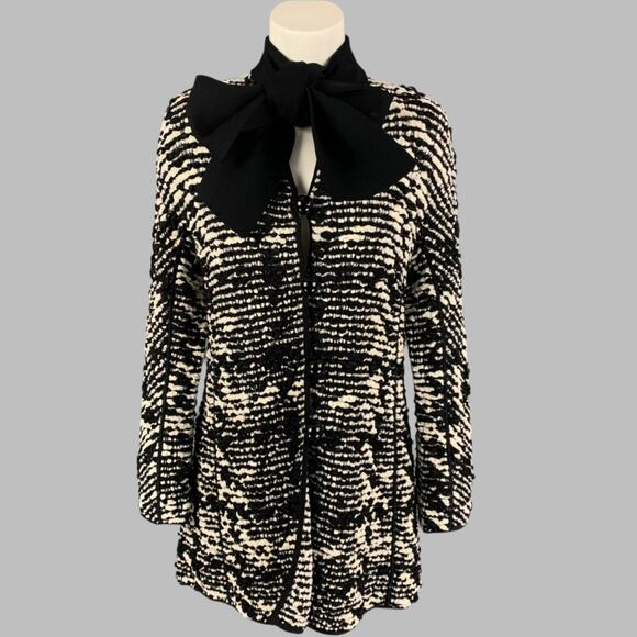 GIORGIO ARMANI Size 4 Black White Viscose Blend Buttoned Coat - Picture 1 of 7